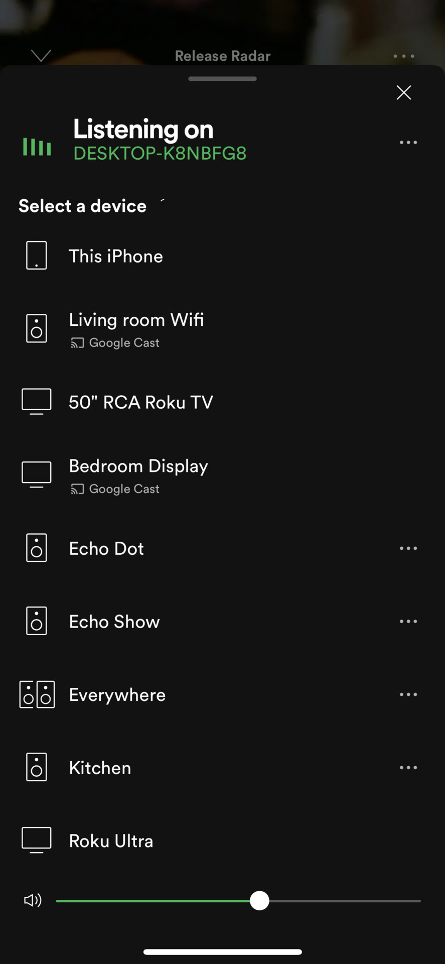 Spotify Connect on an iPhone
