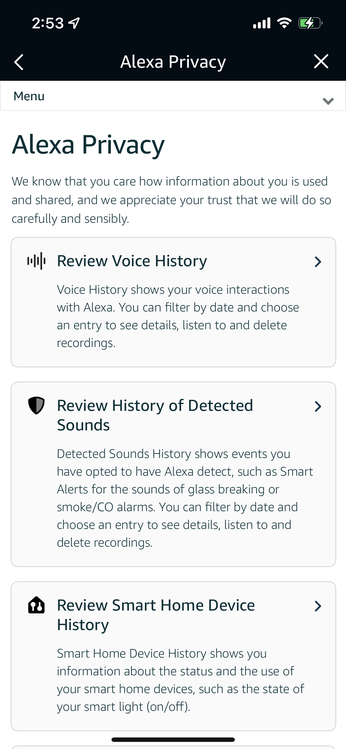 Recording category histories in the Amazon Alexa app