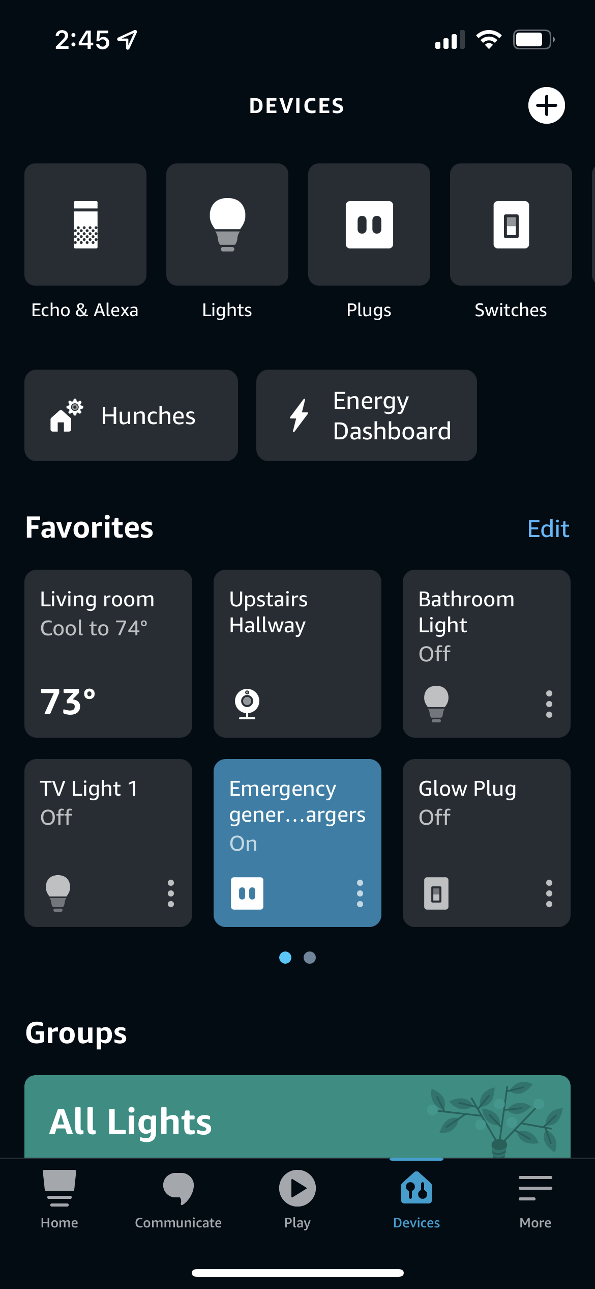 The Devices dashboard in the Amazon Alexa app