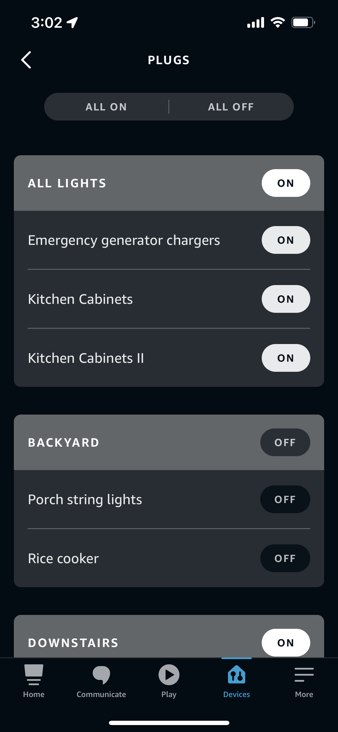 Viewing plugs in the Amazon Alexa Devices tab