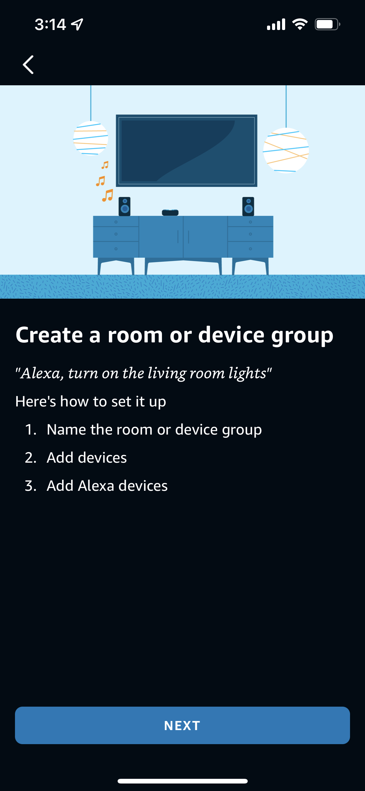Prompts for creating a group in the Amazon Alexa app