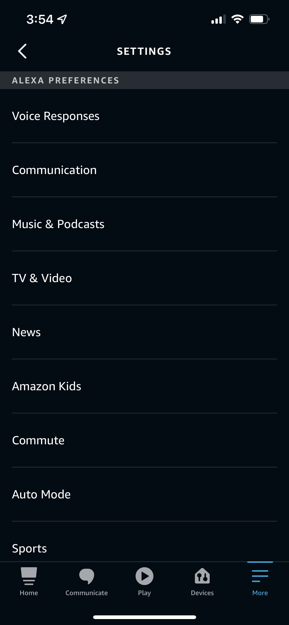 Alexa preferences in the Alexa app