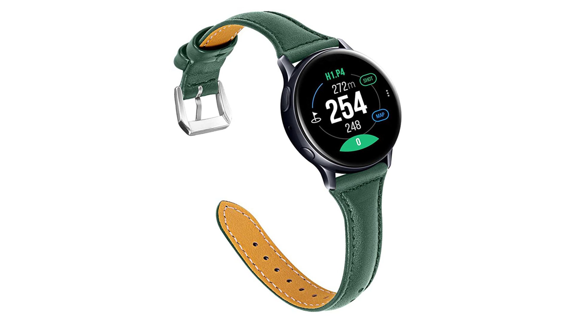 Product image of a Joyozy leather smartwatch band in Pine Tree Green.