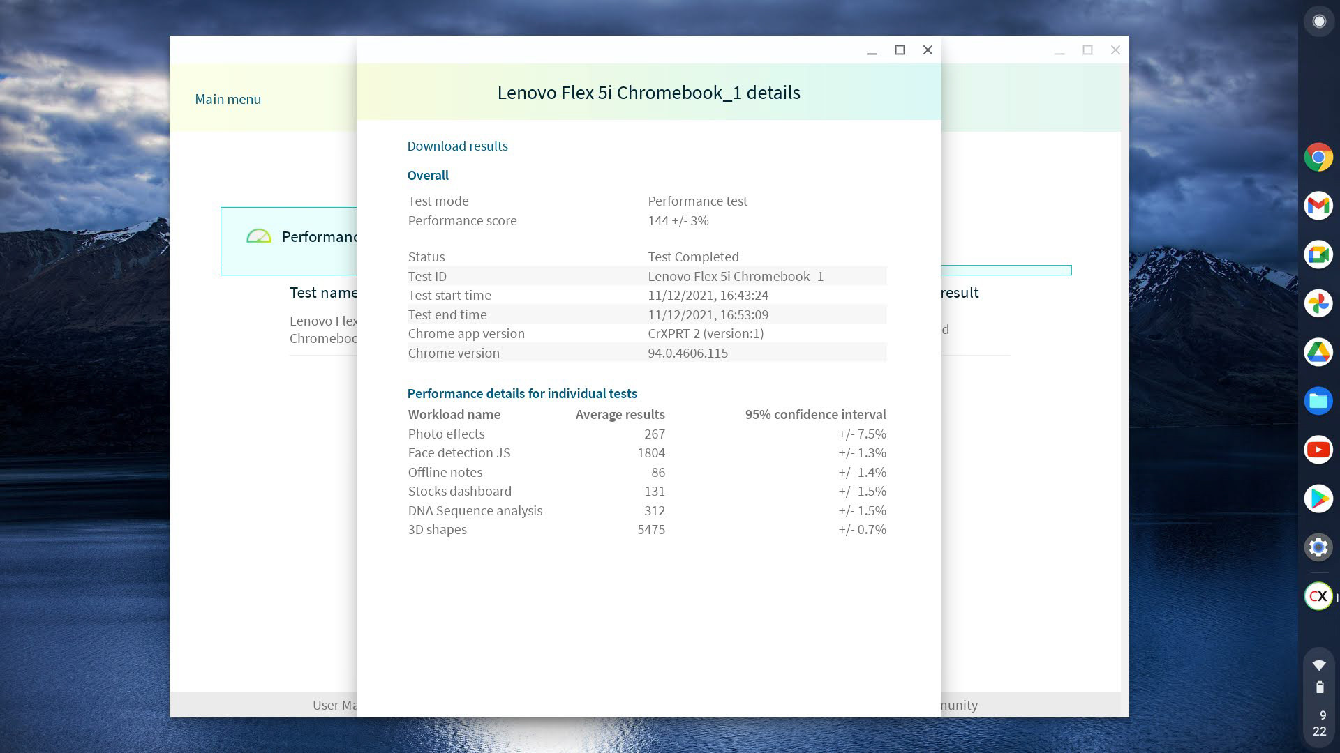 Lenovo Flex 5i Chromebook CrXPRT benchmark