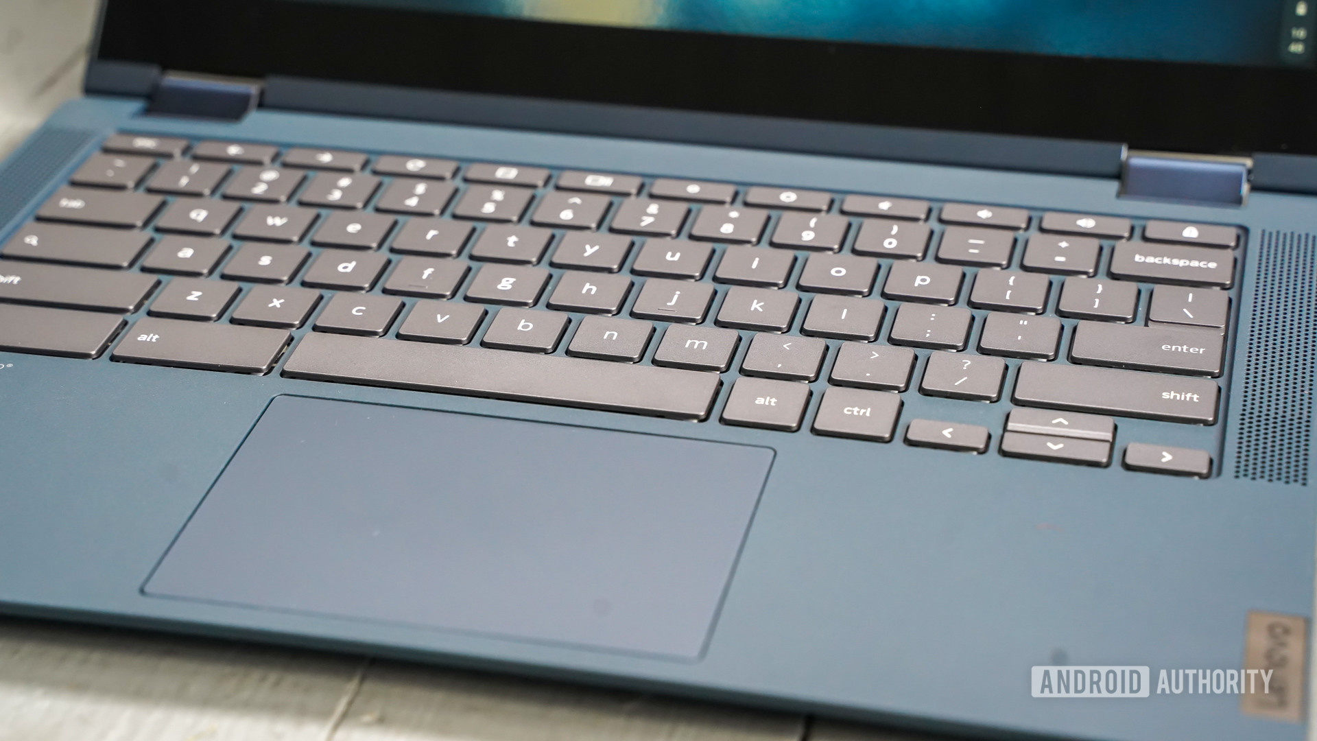 Lenovo Flex 5i Chromebook keyboard close up right profile