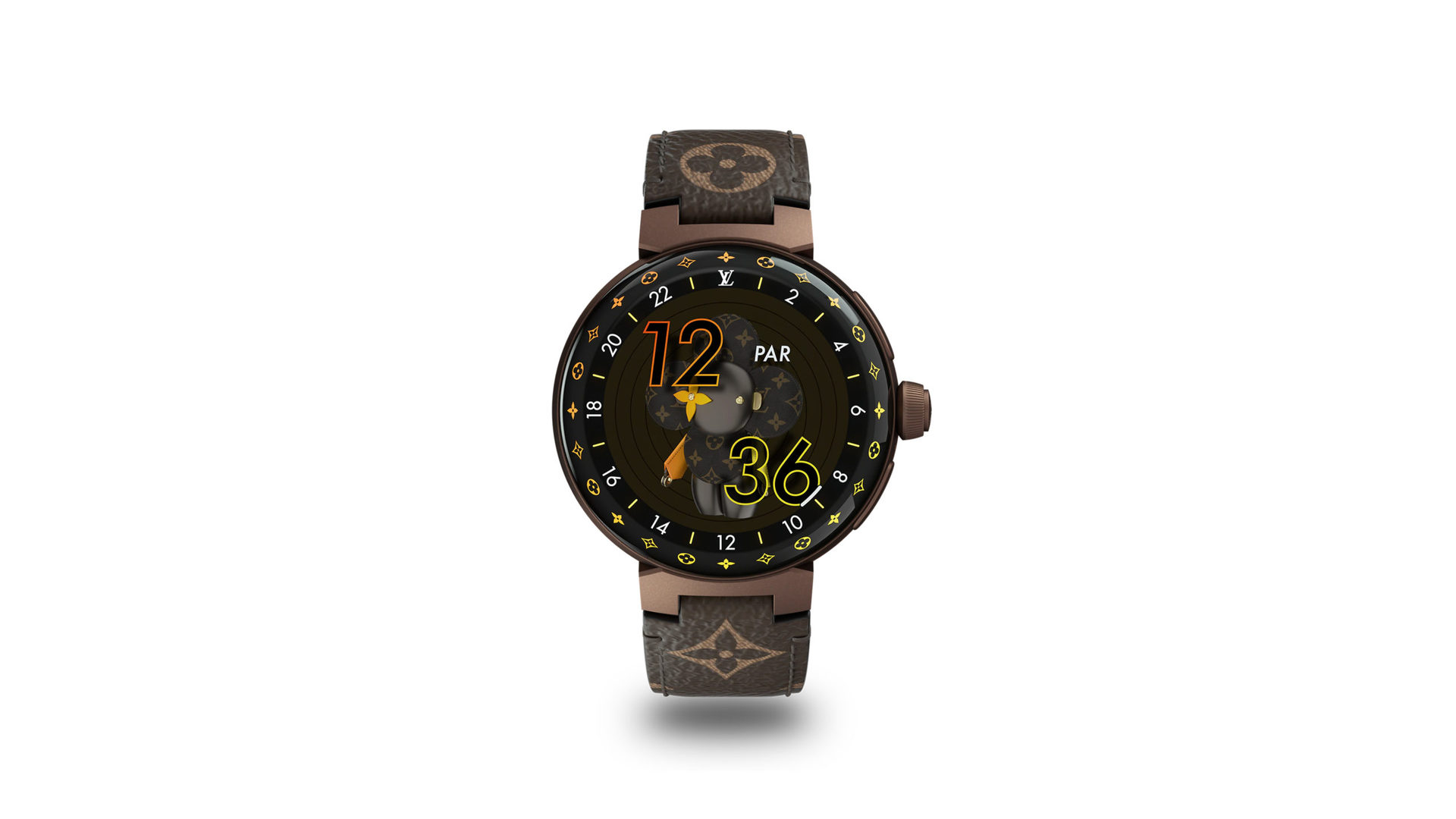 A product image of the Louis Vuitton Tambour Horizon Light Up depicts the LED functionality on this luxury smartwatch.