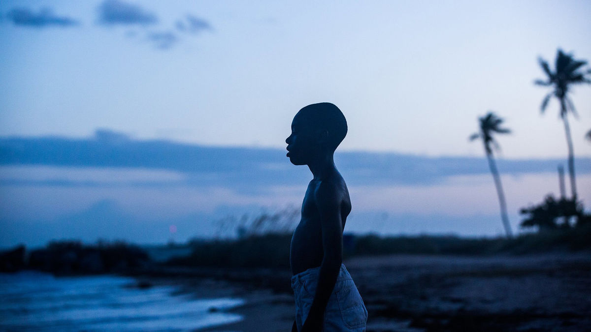 A boy stands on the beach at dusk in Moonlight - best showtime movies