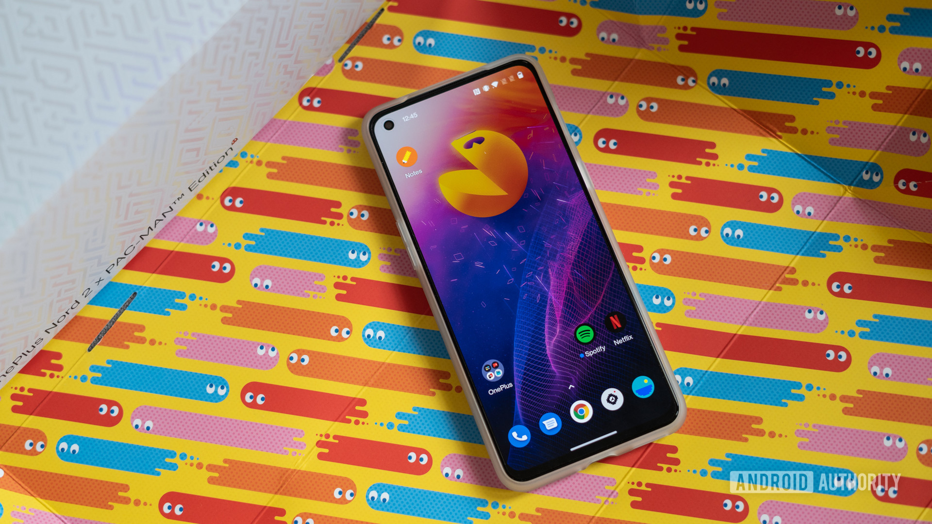 OnePlus Nord 2 Pac Man edition top down view of custom icon