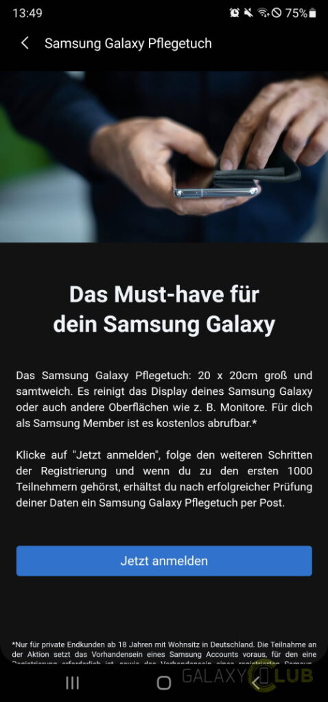 Samsung Galaxy cleaning cloth offer Galaxy Club