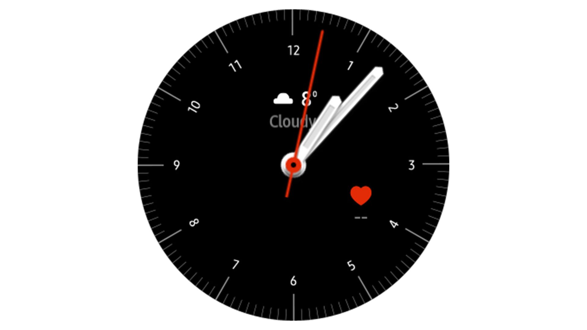 The Tizen watch face Simple Analog is a straightforward clock face with one customizable complication.