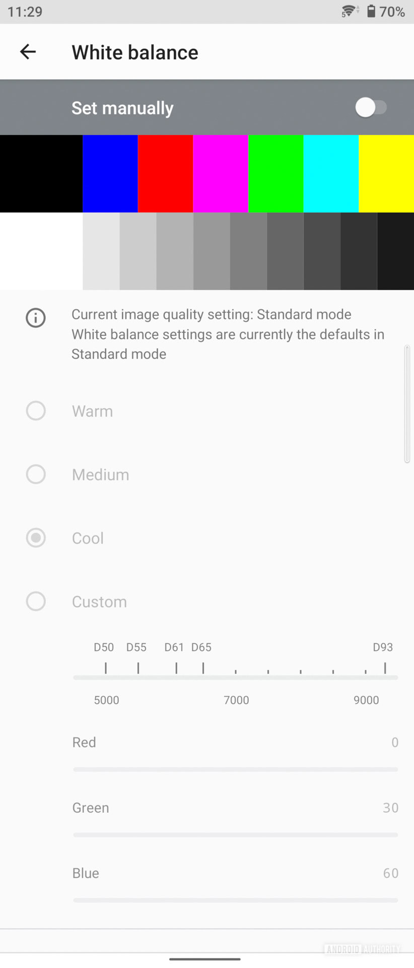 Sony Xperia Pro I display white balance