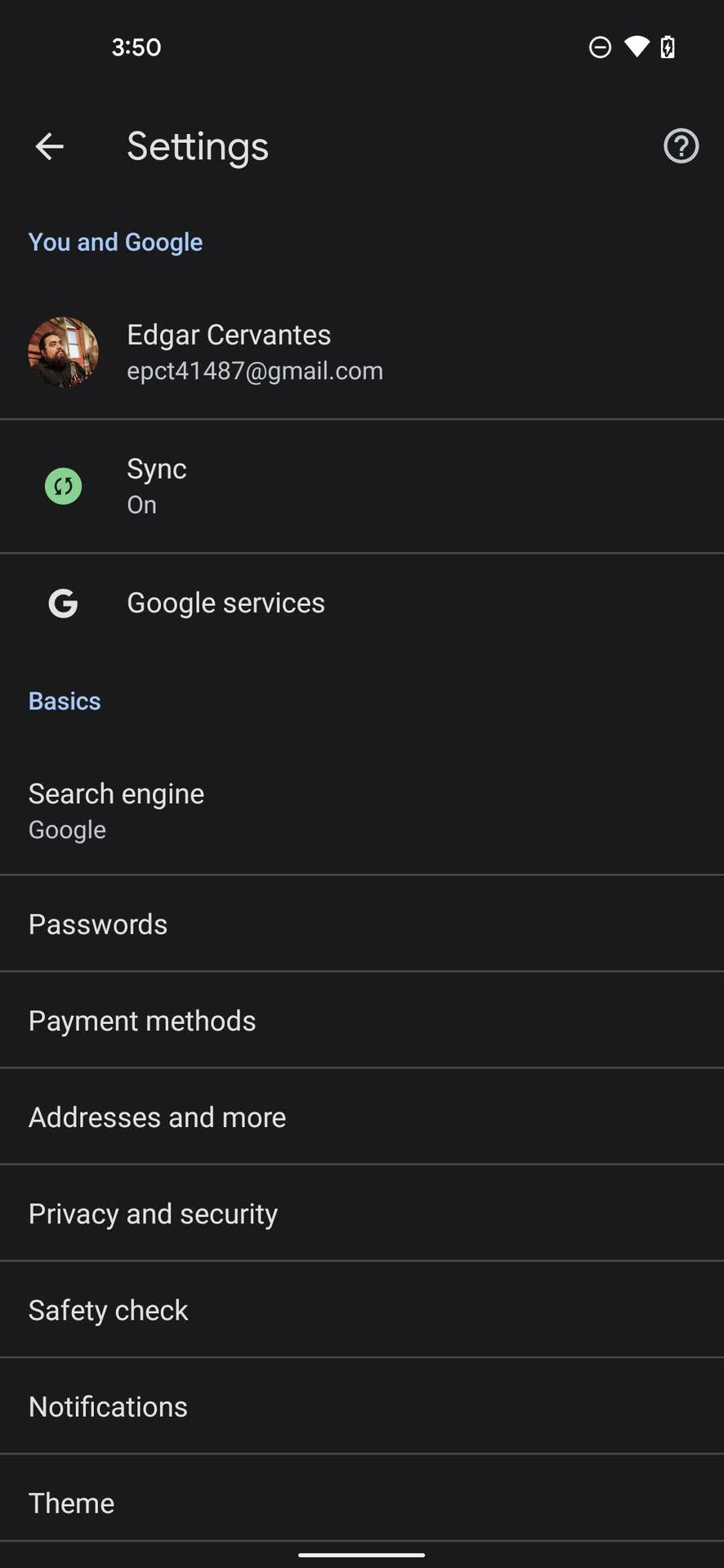 Turn on Google Sync 2