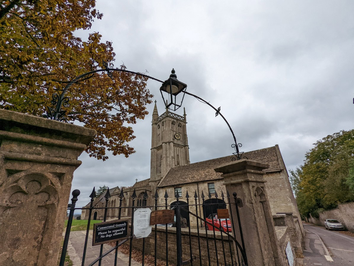 Zoom wide shot of a church and gate in the forefront on the Google Pixel 6 Pro