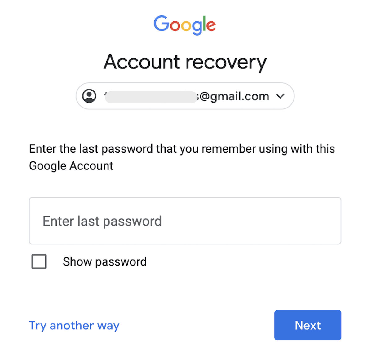 account recovery password