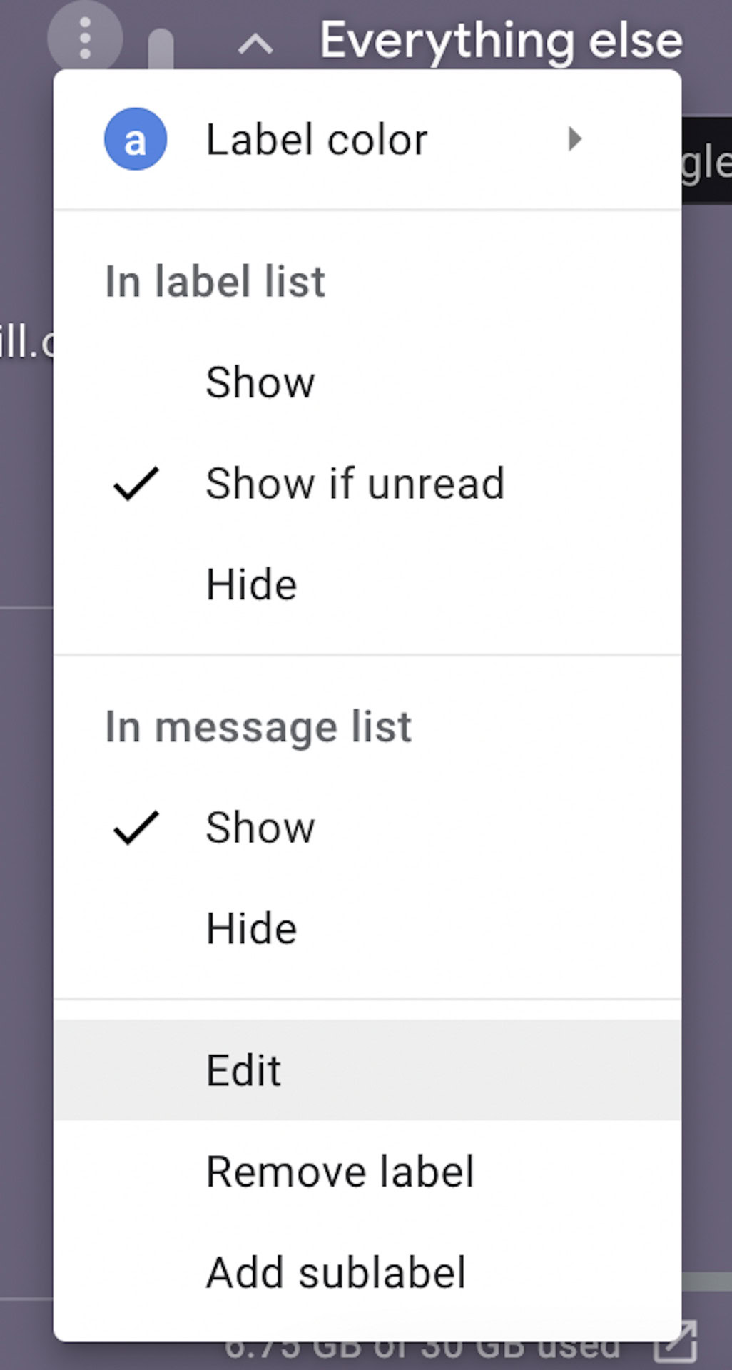 gmail label customization