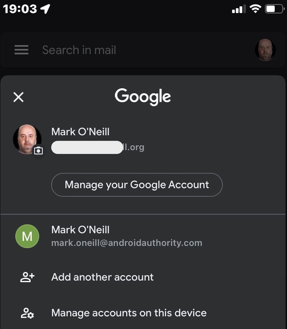 смена учетной записи gmail