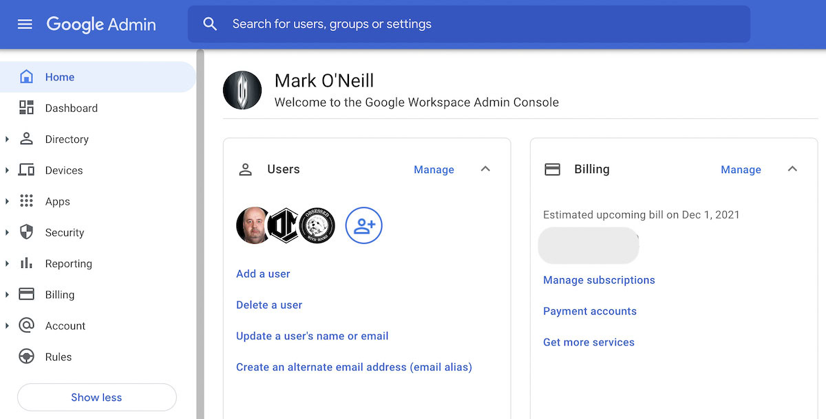 google workspace admin console