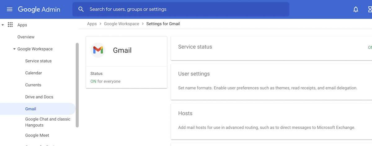 google workspace gmail settings