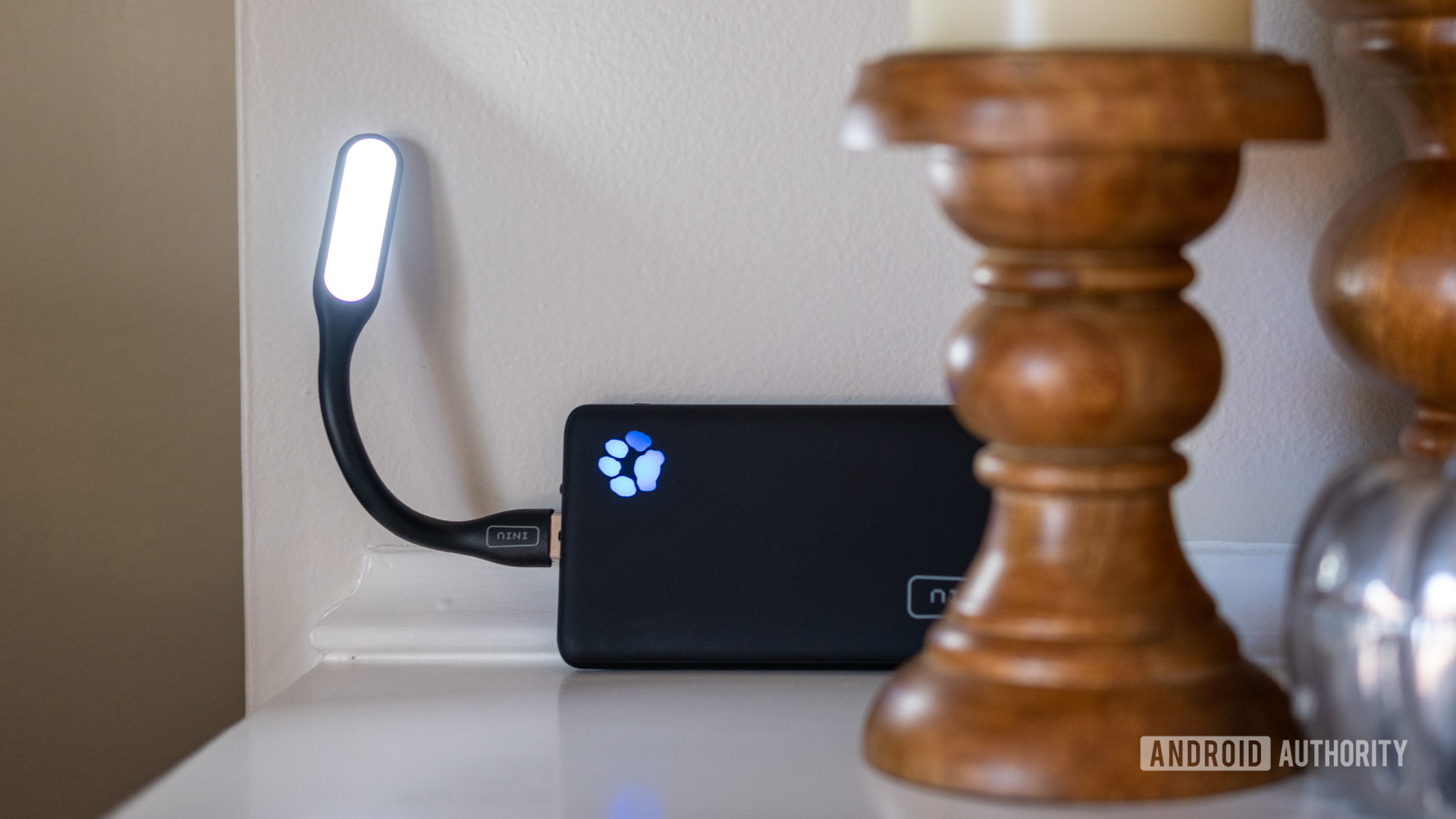 The INIU power bank with the USB-A LED light
