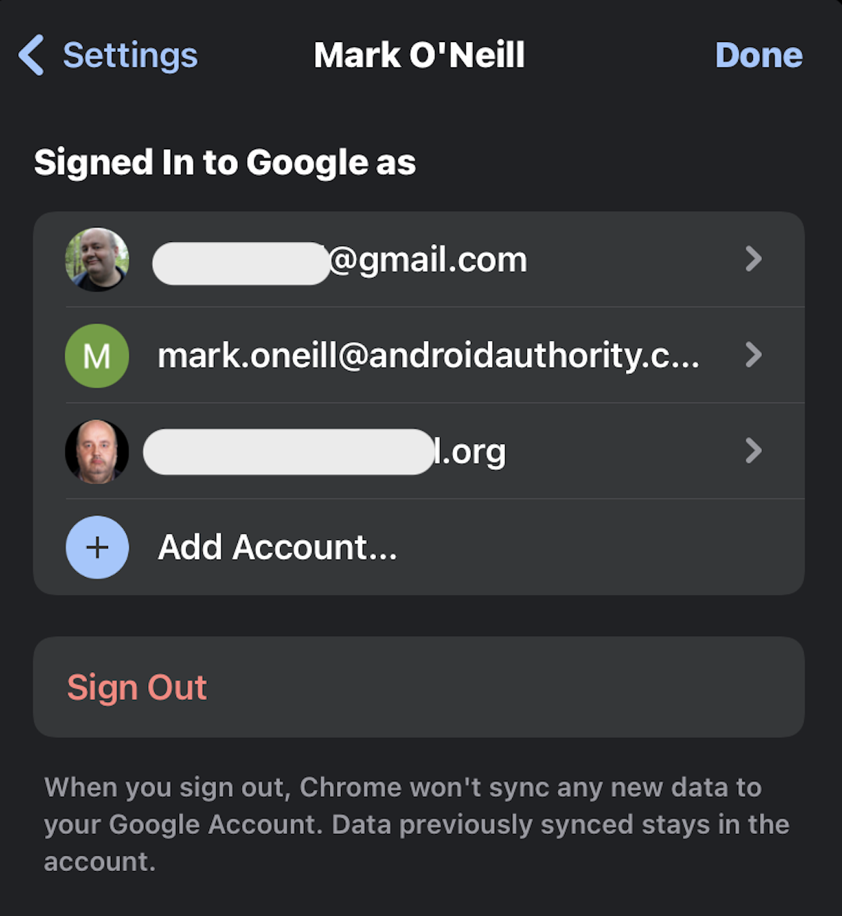 ios chrome account list