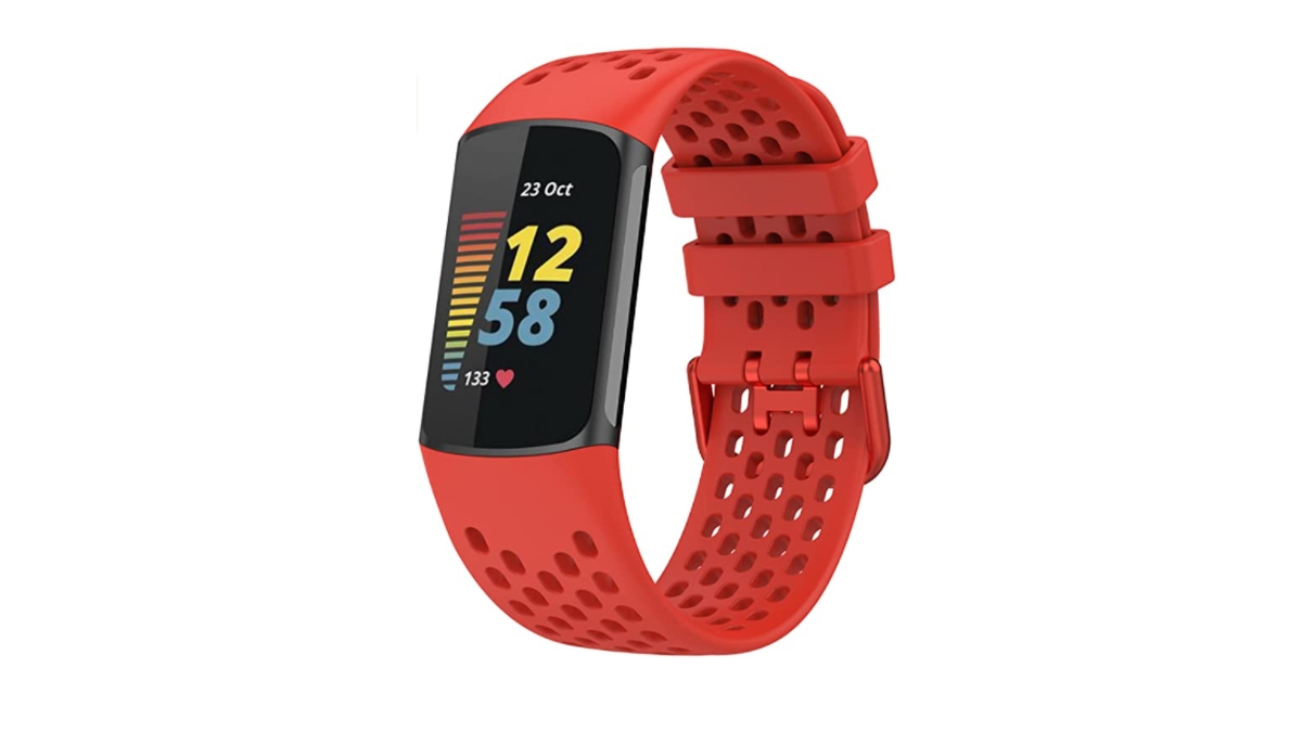 A product image of a TopPerfekt sport band represents the best replacement band for user's Fitbit Charge 5.