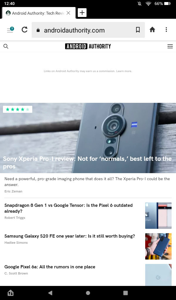 Amazon Fire OS screenshot showing Android Authority website