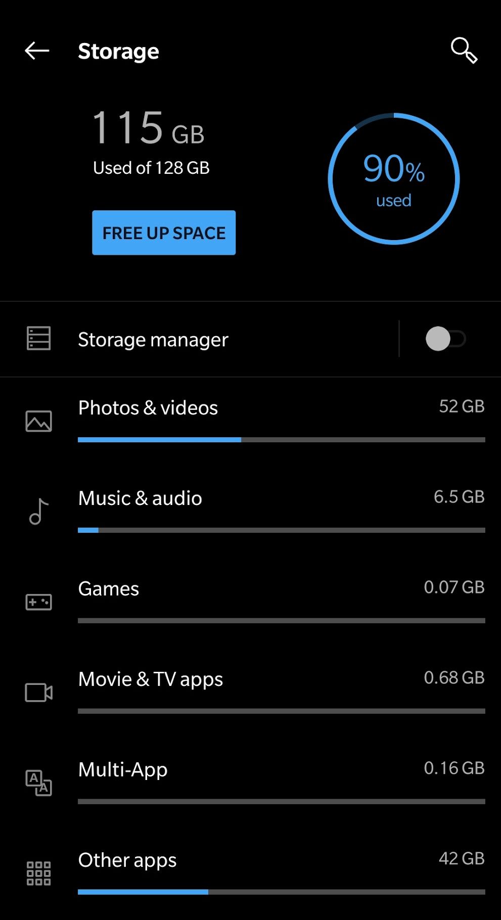 Storage overview on Android phone