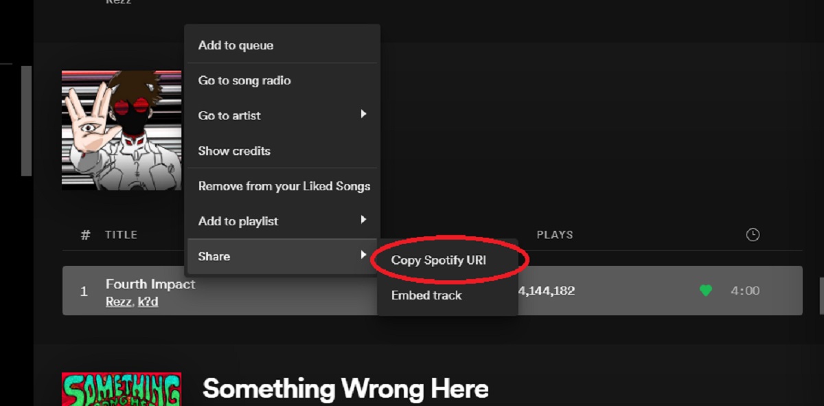 Salin aplikasi desktop tangkapan layar Spotify URI