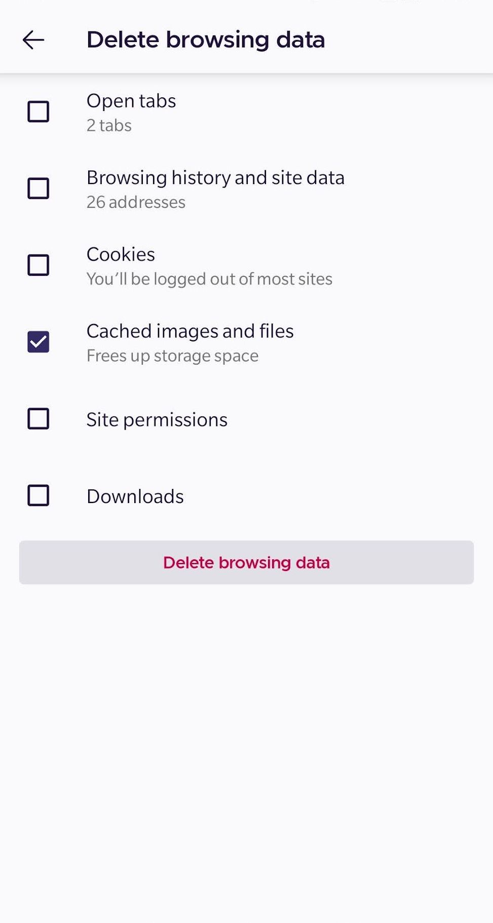 Firefox Mobile Delete Browsing Data