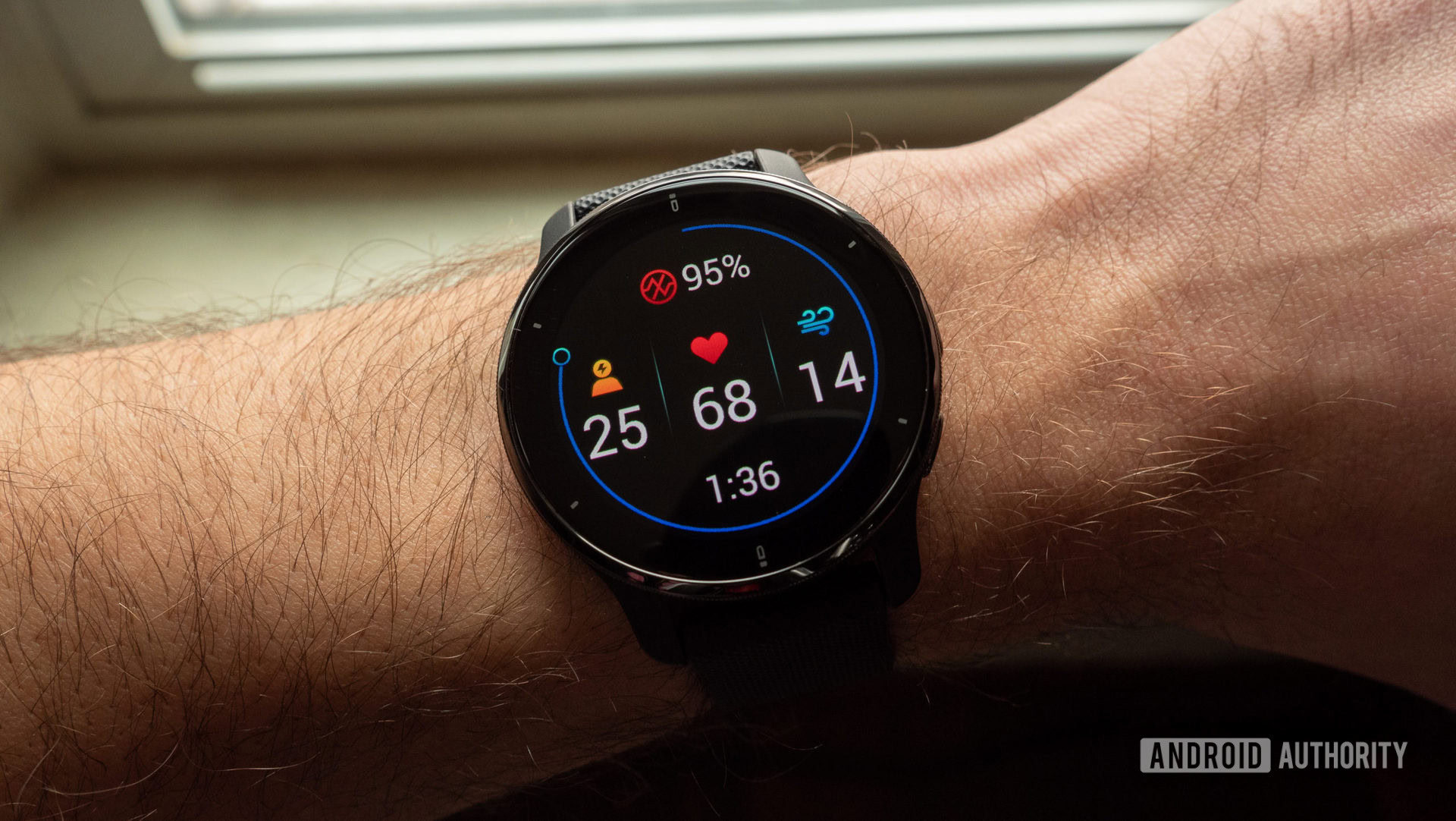 An image of the Garmin Venu 2 Plus on the wrist showing the Health Snapshot feature