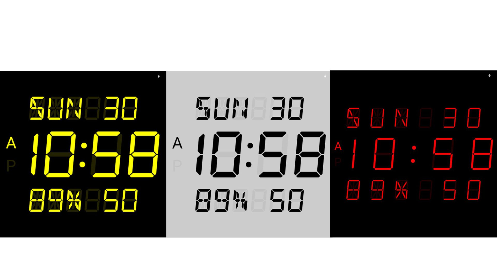 Screenshots of the LED Watch 3000 from the Google Play Store highlighting the vintage vibe of the design.
