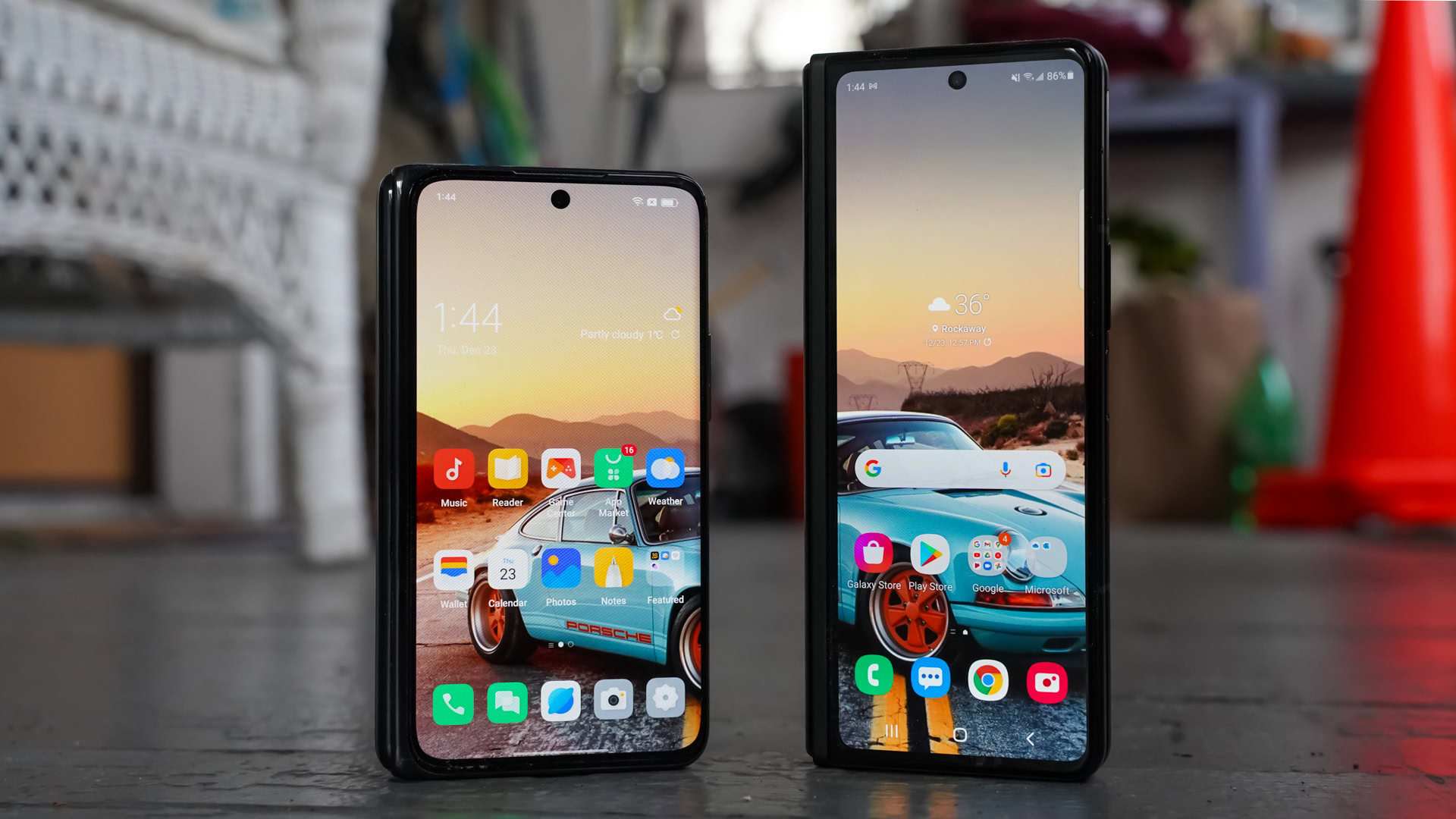 OPPO Find N vs Samsung Galaxy Z Fold 3 standing next to one another