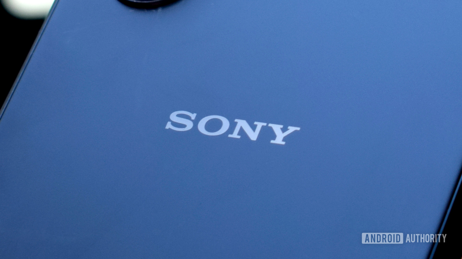 Sony logo from back of Xperia smartphone up close