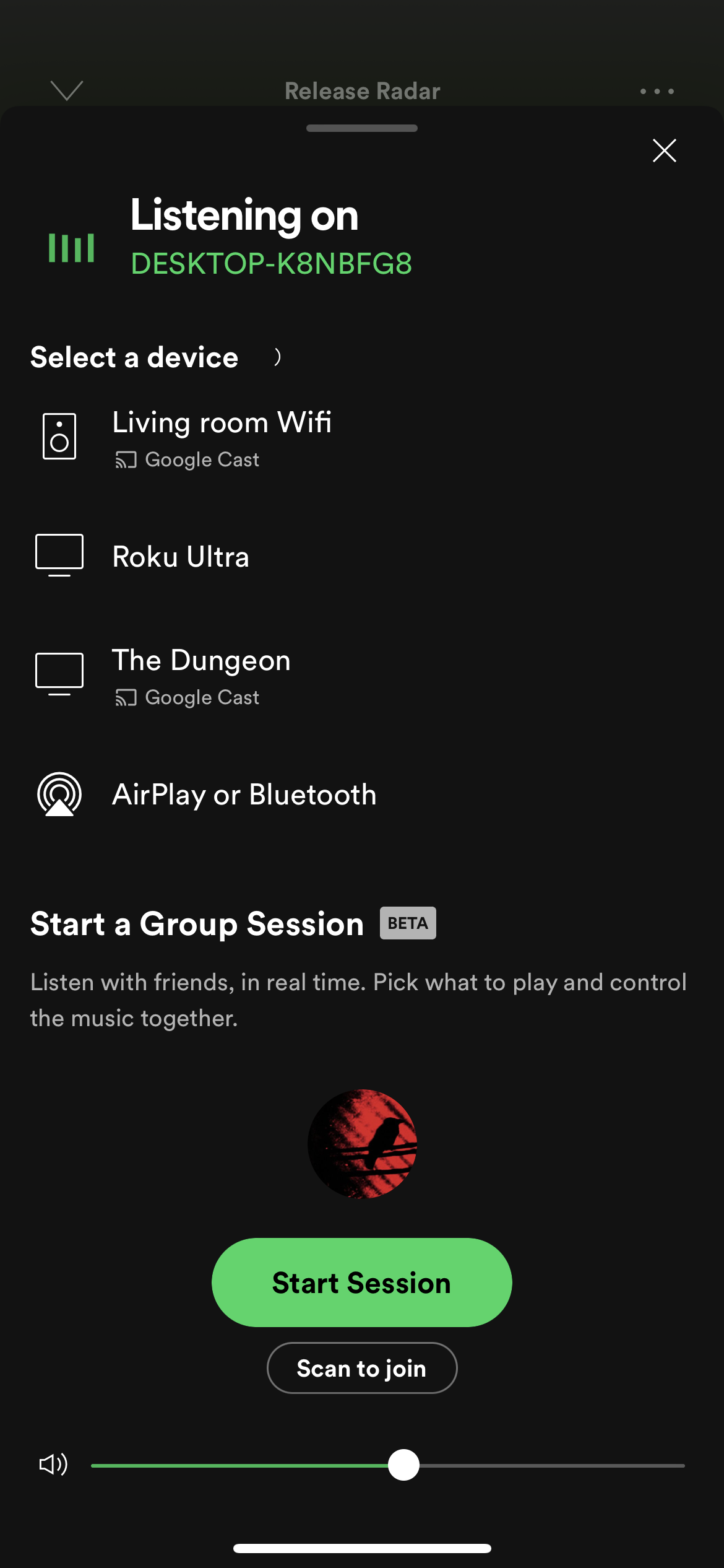 The Spotify Connect menu on an iPhone