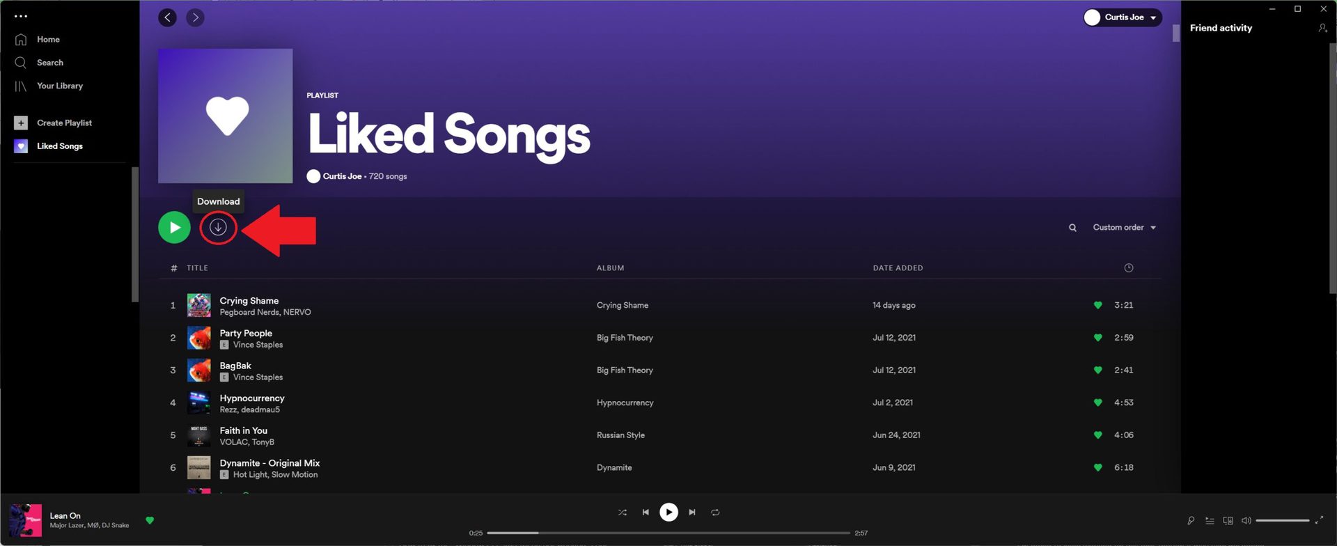Liked Songs download button (desktop)