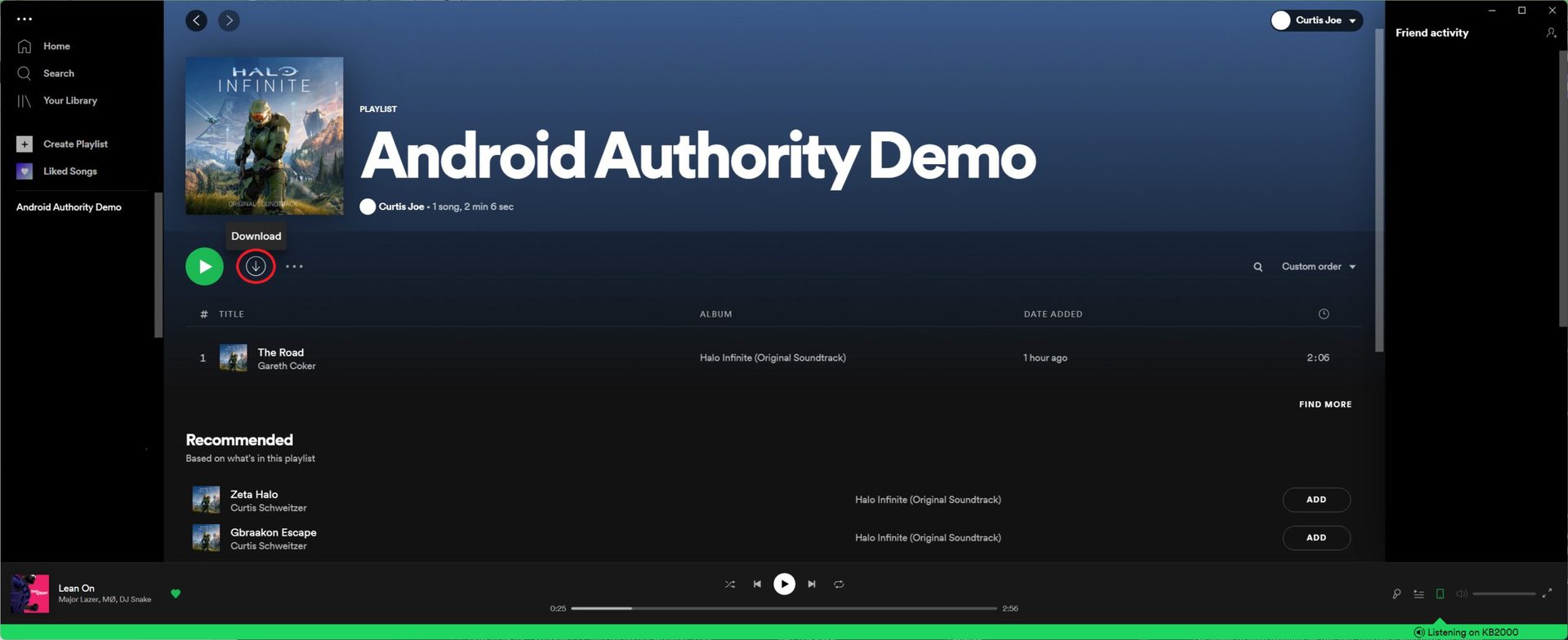 AA demo playlist on desktop