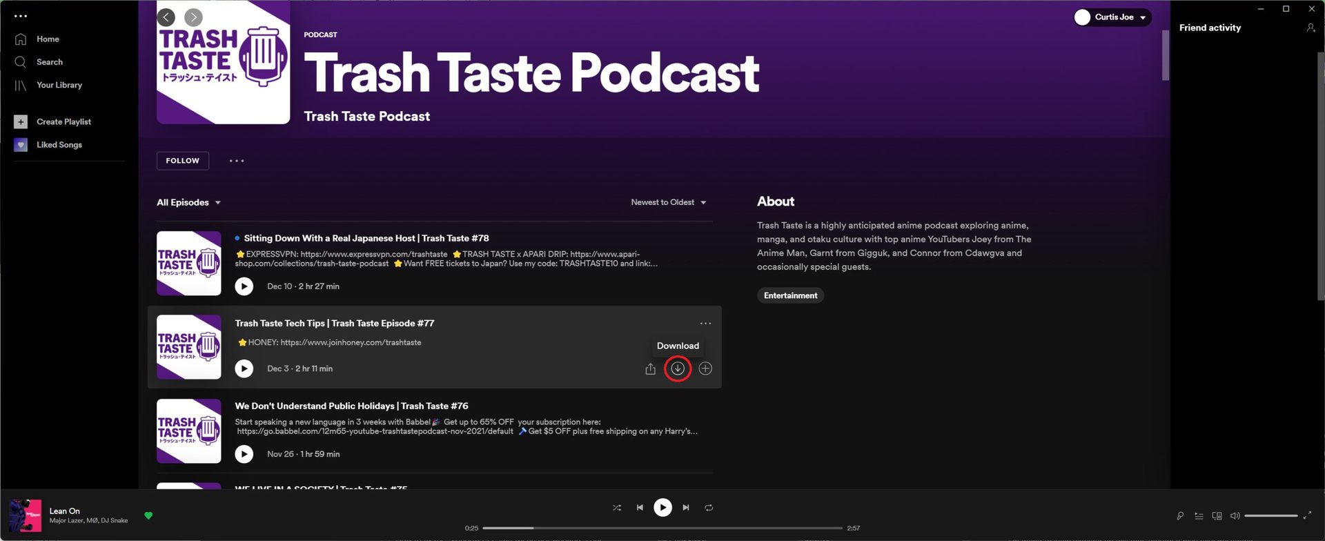 The Trash Taste podcast as demonstrated on desktop.