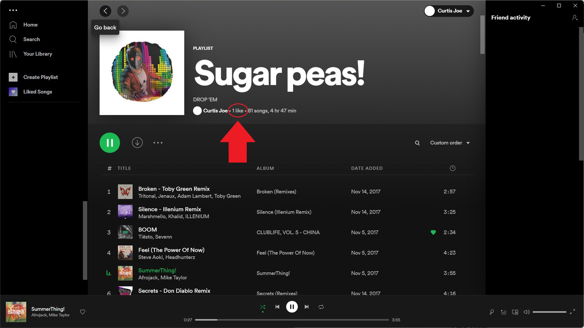 desktop spotify playlist number of likes screenshot