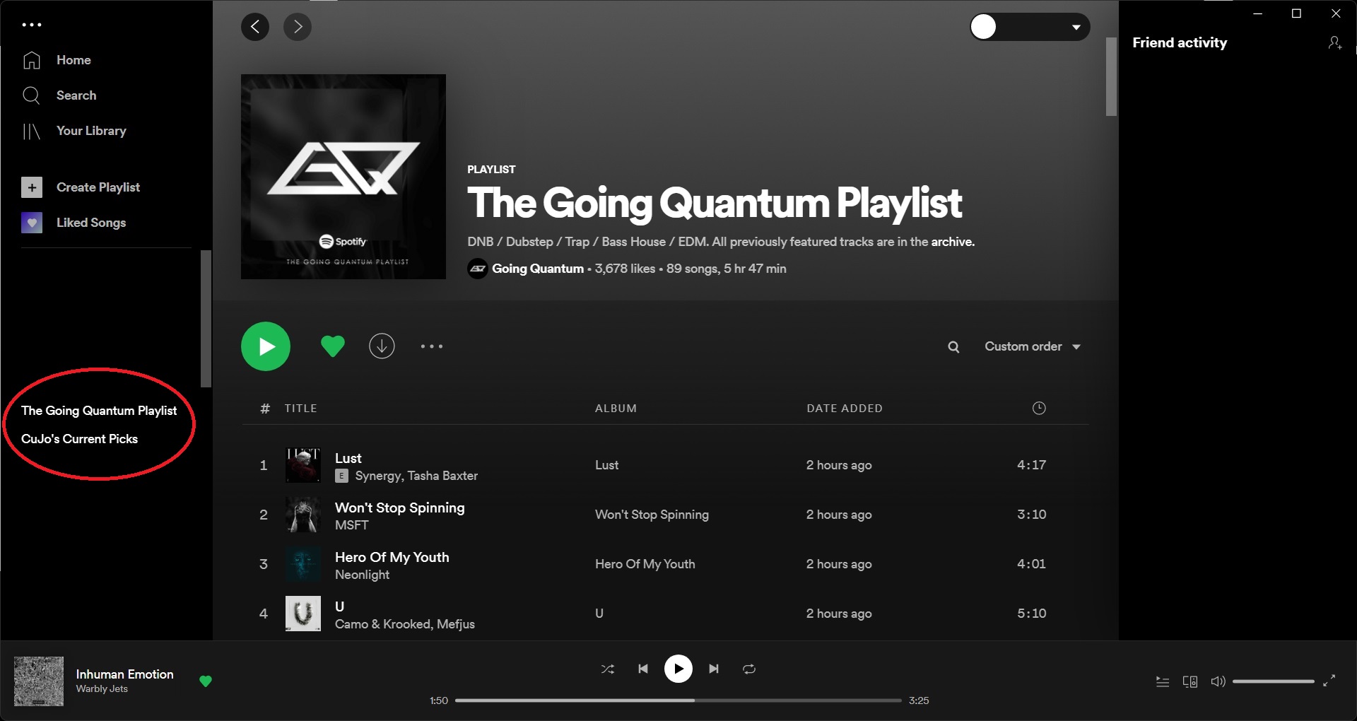 Location of playlists in the Spotify interface