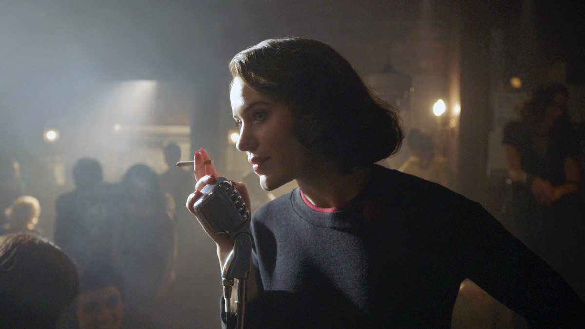Midge smoking a cigarette onstage in The Marvelous Mrs. Maisel season 4