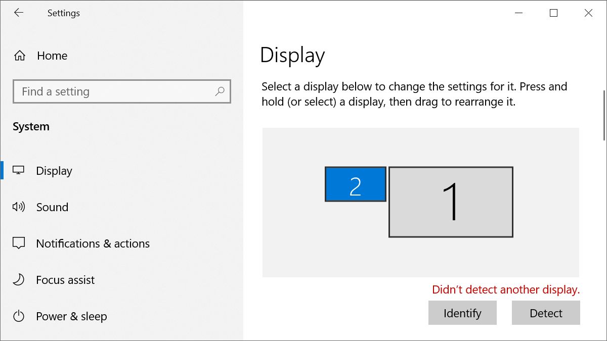 Windows 10 Settings didn't detect another display.