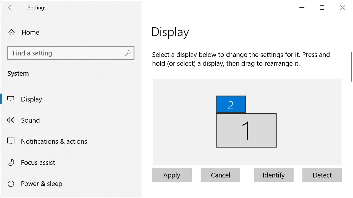 Windows 10 Settings Rearrange your displays options.