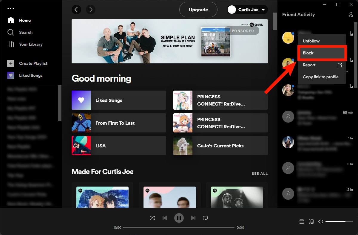 block on spotify from friends list