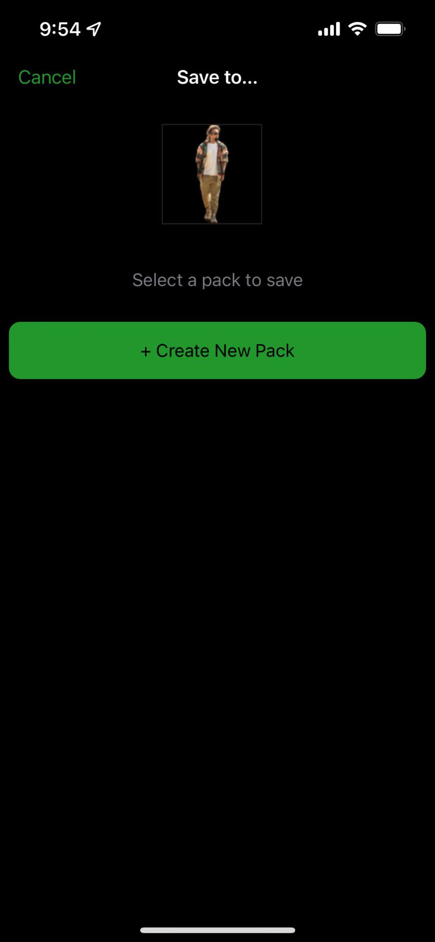 create a new pack screen