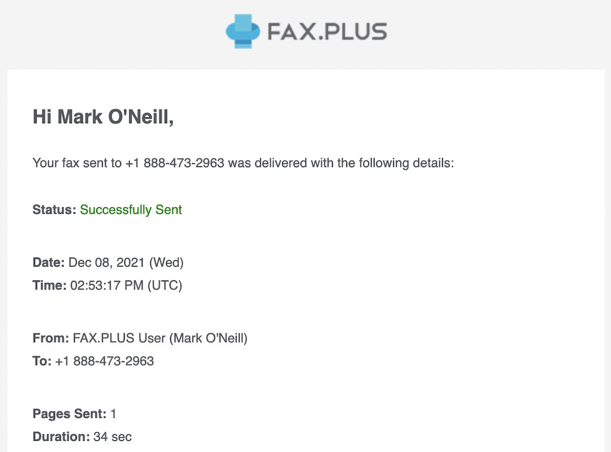 faxplus confirmation