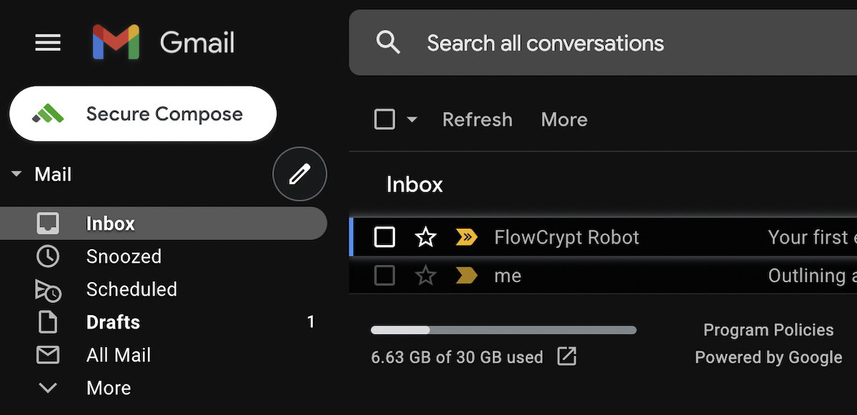 FlowCrypt in Gmail inbox