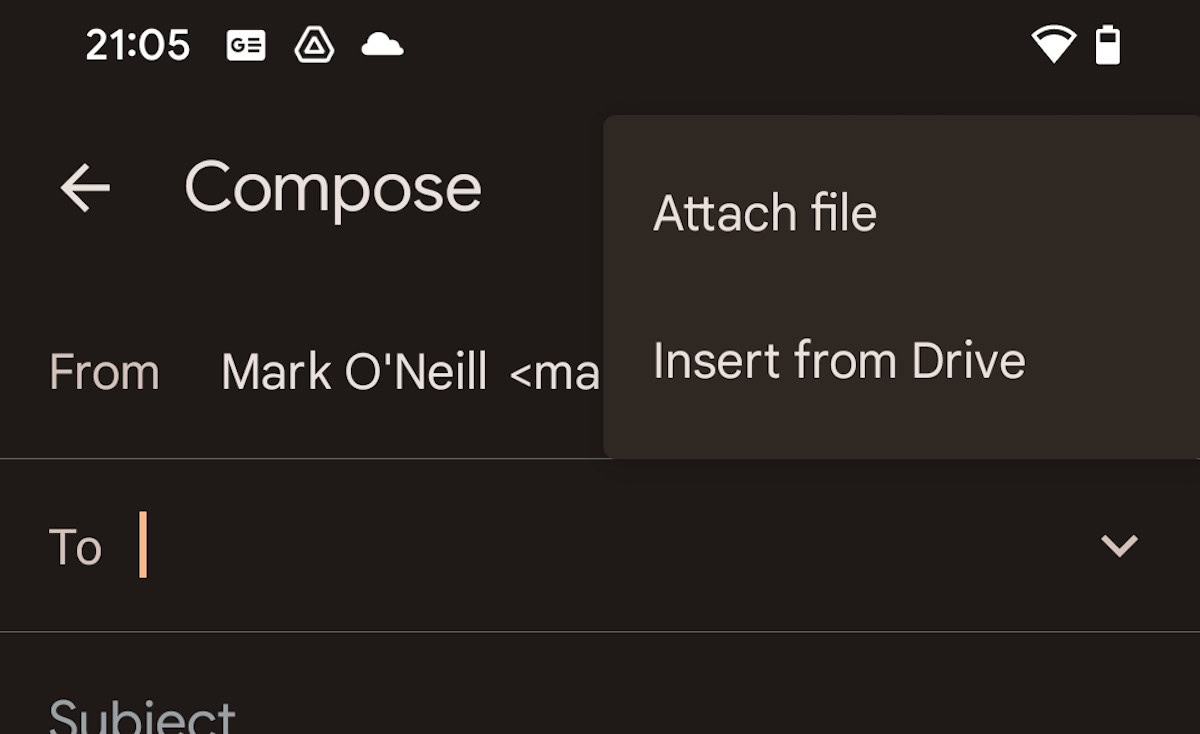 gmail android insert from drive