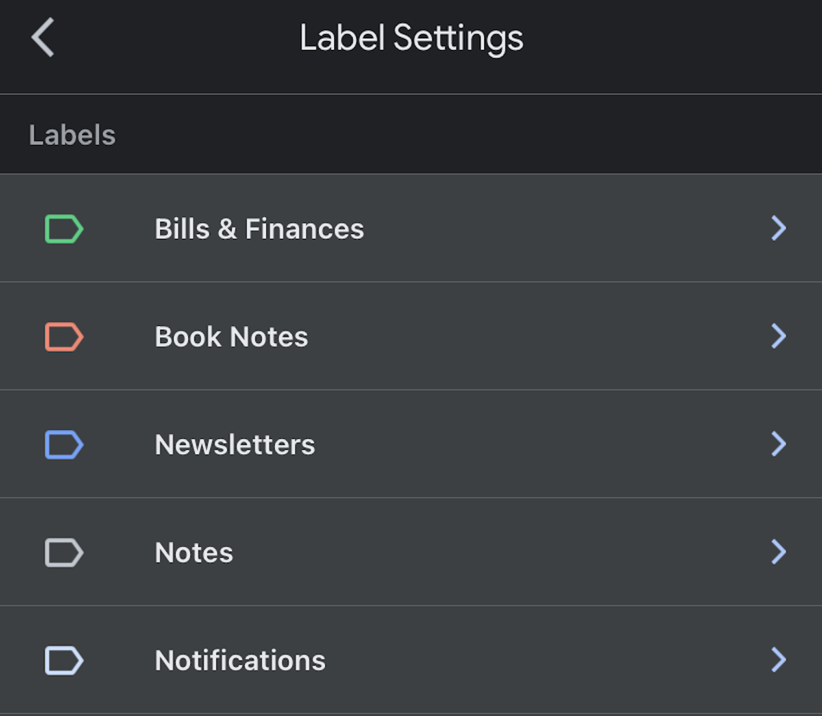 gmail mobile labels