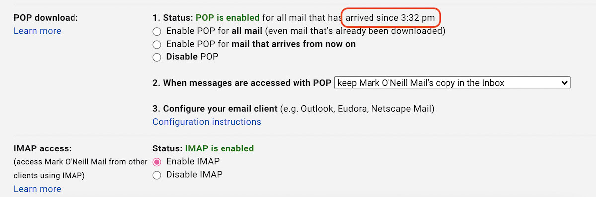 gmail pop imap settings