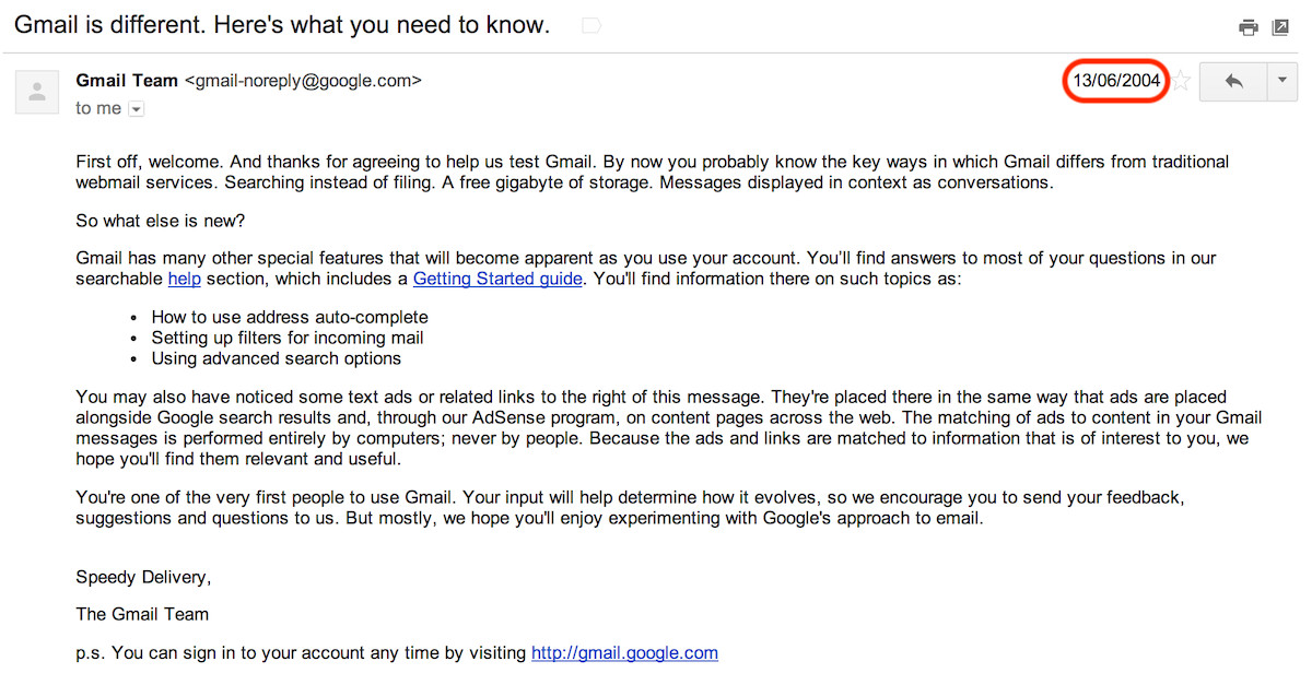 gmail welcome email